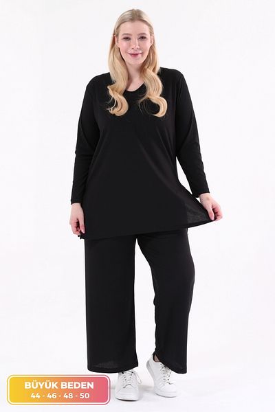 tarzımsüper Set de două piese cu fantă laterală de mărime mare, cu pantaloni confortabili din velur, tunică, 2 piese, set elegant de sus și de jos