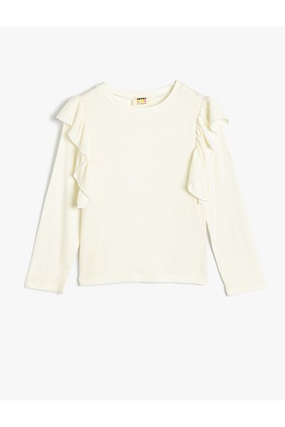 Koton Long Sleeve Crew Neck Ruffle Detail Viscose T-Shirt
