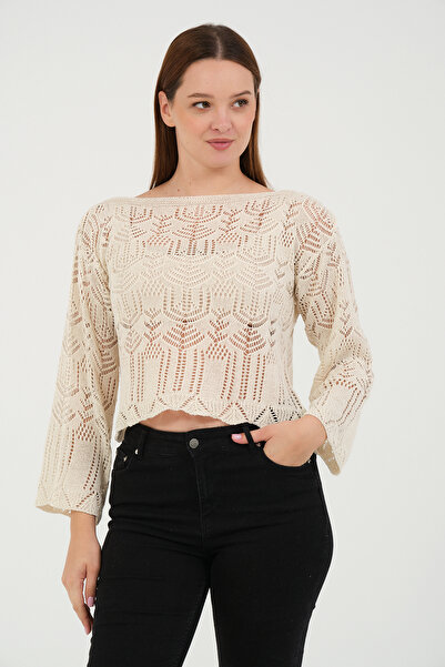 VALUE FASHION Πρότυπο Μέγεθος Κρέμα Κροπ Πολύ Σικάτο Πλεκτό Ζακέτα με Διακόσμηση (Δώρο καπέλο)