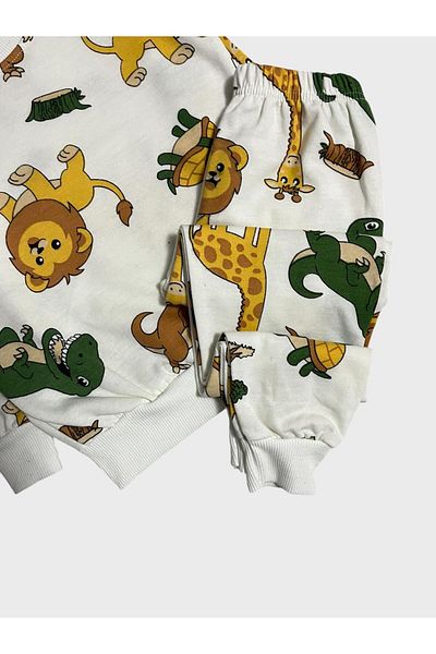 Fil Kids Set de pijamale de iarnă pentru băieți, din bumbac, alb, cu imprimeu Safari, cu mâneci lungi