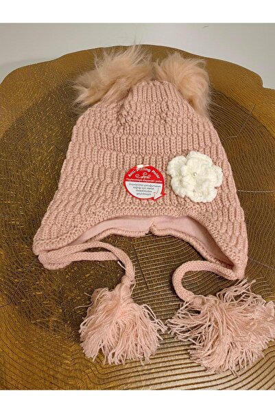 Kitti Kitted Girl's Double Pompon Lace-Up Beret with Fleece Inside 23120-01-077 1-4 Years Old