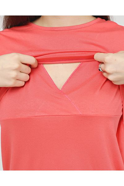 LadyMina Pijama Tricou Fuchsia Maternitate și Alăptare - Mânecă Lungă