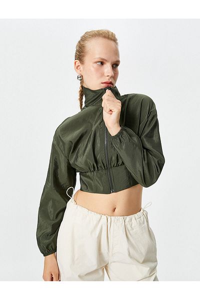 Koton Kurze Fallschirmjacke mit elastischem Bund und Stehkragen