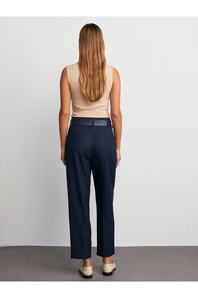 Dilvin 71570 Belted Carrot Fit Trousers-Navy Blue