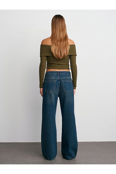 Dilvin 71739 Tinted Baggy Denim Trousers-Green