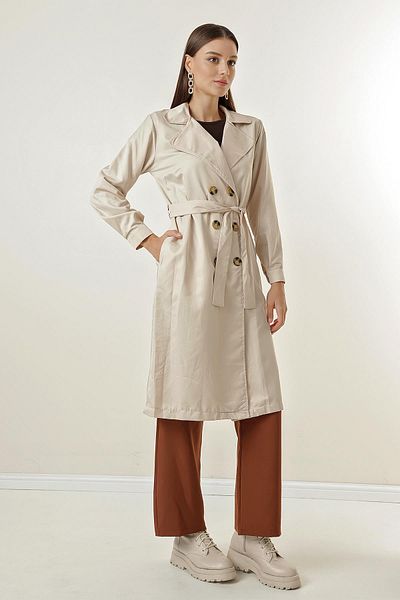 By Saygı Trenchcoat aus weicher Baumwolle mit Umlegekragen, Taillengürtel und Taschen