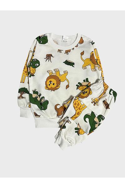Fil Kids Set de pijamale de iarnă pentru băieți, din bumbac, alb, cu imprimeu Safari, cu mâneci lungi