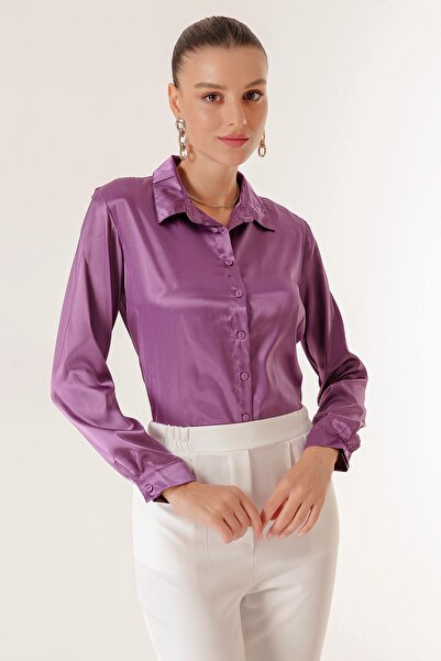 By Saygı Enyhén folyó szatén ing