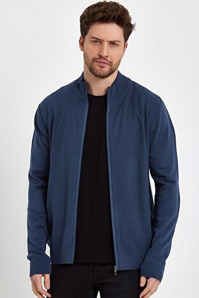 Vivika Erkek Dik Yaka Önü Fermuarlı Fit Model Uzun Kollu Triko Hırka