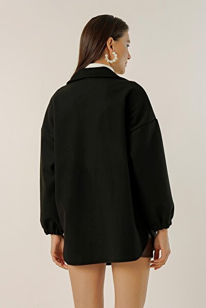 By Saygı Stitched Jacket with Elastic Sleeves, Front Buttons and Side Pockets