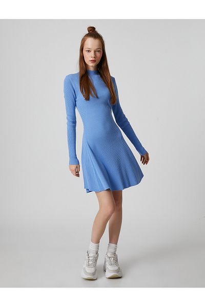 Koton Tricotaj Rochie Mânecă Lungă Guler Înalt Costuit