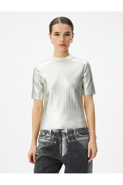 Koton Μεταλλικό πουλόβερ με κοντομάνικο γιακά