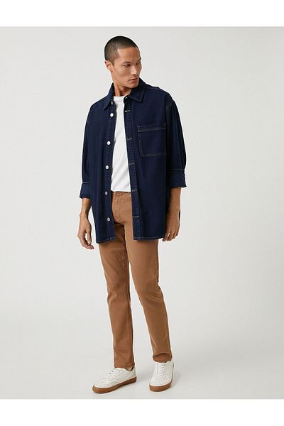 Koton Basic Woven Trousers with Button Detail, 5 Pockets