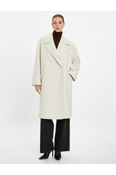 Koton Stamped Coat with Double Breasted Flap and Hidden Pocket Detail