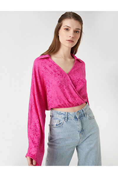 Koton Crop halenka zavinovací košilový límec s dlouhým rukávem