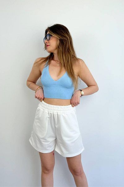 Mossta Hannah Basic Combed Cotton Shorts with Elastic Waist White