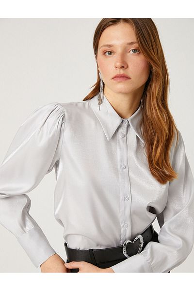 Koton Satin Shirt with Draped Shoulder