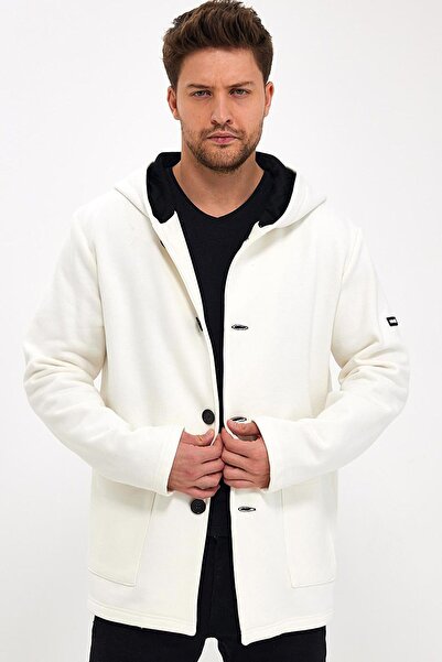 Vivika Erkek Kapüşonlu Uzun Kollu Cepli İçi Polarlı Pamuk Oversize Hırka