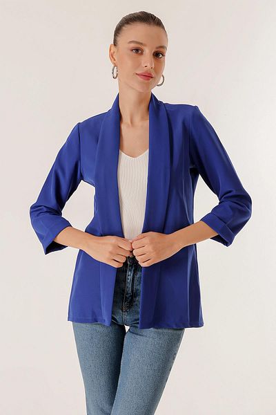 By Saygı Shawl Collar Width Lycra Double Sleeve Fabric Short Jacket