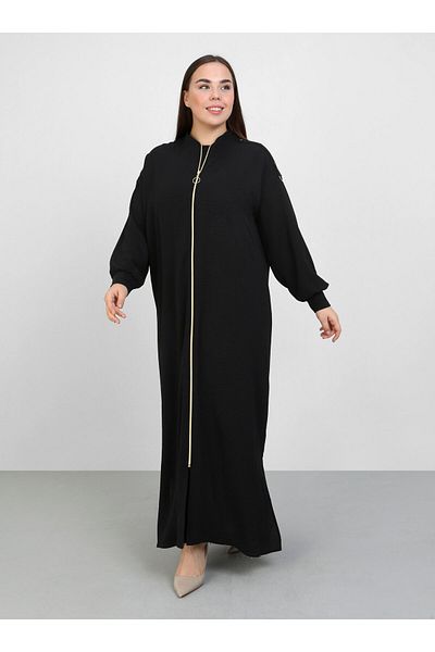 ALİA Large Size Zippered Ferace - Black - Alia