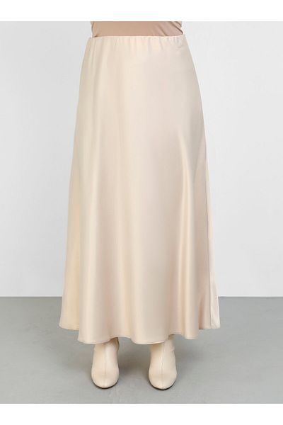 ALİA Ανοιχτό Μπεζ Σατέν Φούστα Plus Size - Alia
