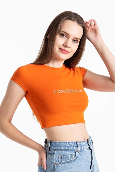 Mossta Coachella Orange Crop Top - Basic Design
