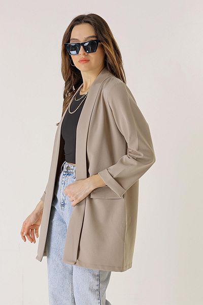 By Saygı Lange Lycra-Jacke mit Schalkragen