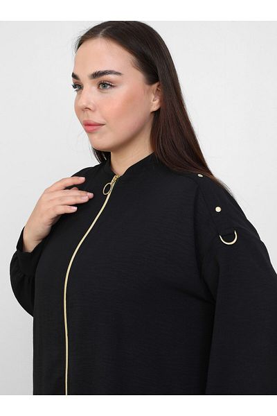 ALİA Large Size Zippered Ferace - Black - Alia