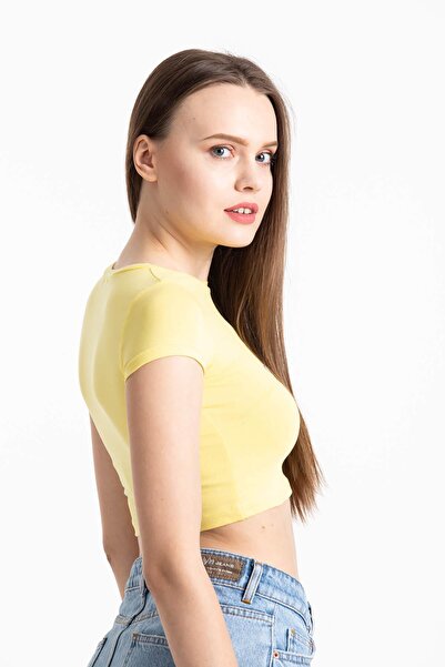 Mossta Yellow Coachella Basic Crop Top