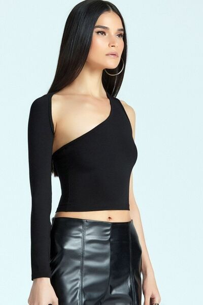 Vivika Kadın Tek Omuz Dekolteli Tek Uzun Kol Göğüs dekolteli Kısa dar fit Mod...