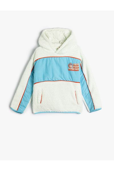 Koton Kapuzen-Plüsch-Sweat-Ski-Tasche mit Farbkontrast