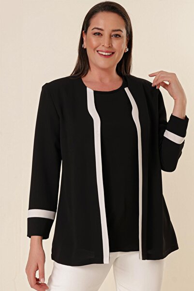 By Saygı Large Size Crepe Jacket with Lycra Inside, Athlete Shoulders, Padded...