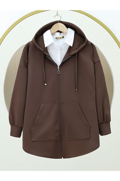 Modamorfo Oval geschnittener Scuba-Sweatshirt mit Kapuze und Reißverschluss