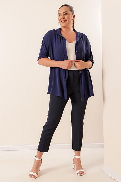 By Saygı Lycra Plus Size Trousers with Elastic Waist