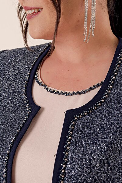 By Saygı Long Jacket Stone Embroidered Pants B.B. Triple Set