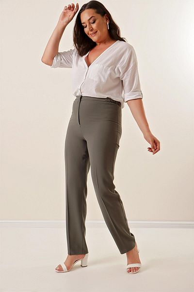 By Saygı Imported Crepe Wide Size Trousers with Elastic Sides