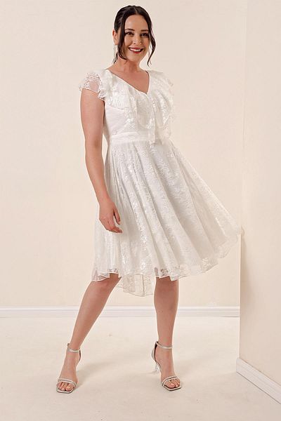 By Saygı Handkerchief Collar Lace and Lined B.B. Dress