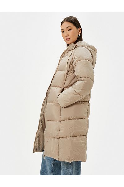 Koton Dlouhá bunda Puffer s kapucí, kapsa na zip