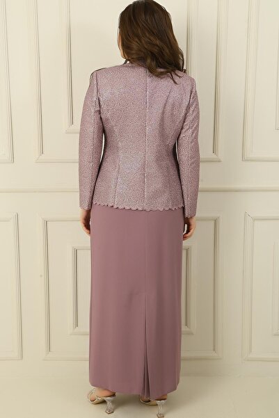 By Saygı Galléros, kővel bélelt hosszú krepp ruha flitteres kabát, nagy méretű, 2 részes szett