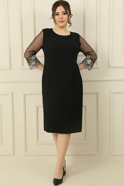 By Saygı Rochie căptușită de mărimi plus cu tul cu margele și broderie cu flori pe mâneci