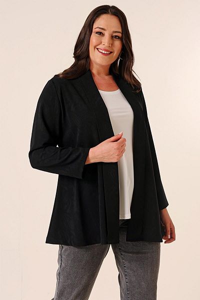 By Saygı Paisley Patterned Imported Crepe Jacket Plus Size 2-Piece Set