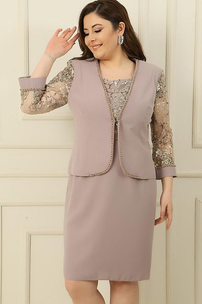 By Saygı Sequin-Tulle Detailed Lined Dress Jacket Plus Size 2-Piece Set