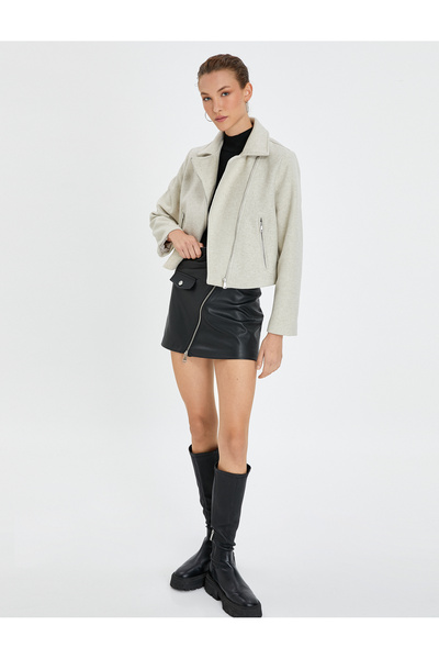 Koton Biker Ceket Kruvaze Fermuarlı Cep Detaylı Astarlı