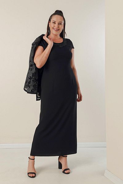 By Saygı Beaded Detailed Jacket Dress Plus Size Suit