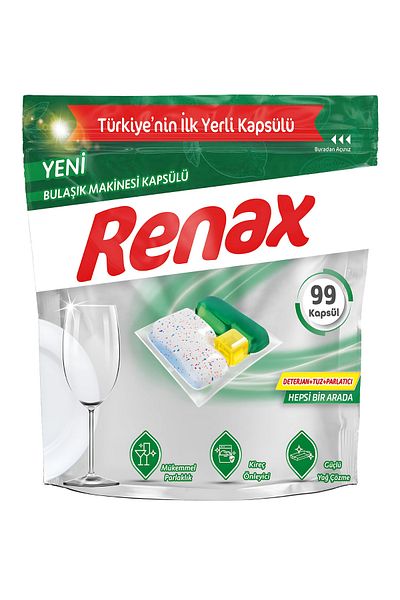 RENAX Dishwasher Capsule All in One 99 Lu + Salt 1500 g + Polisher 400 ml
