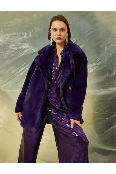 Koton Plush Coat with Pockets