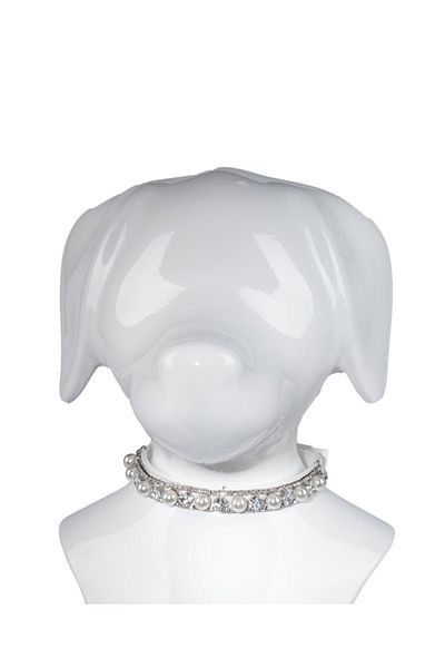 reyselstyle Cat and Dog Collar with Zircon Stone and Pearls on White Leather