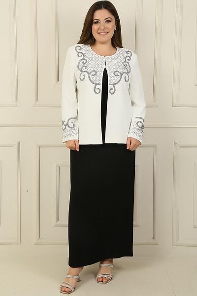 By Saygı Plus Size Beaded Half Moon Sleeve Long Dress and Lined Jacket - 2-Piece Set