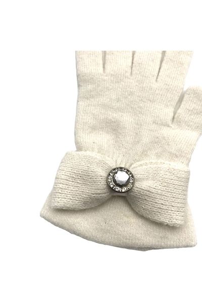 AXE SPORTSWEAR Winter Cream Stoned Ribbon Gloves Glove - Wool Knitwear with Bow Detail
