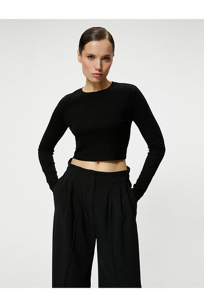 Koton Crop Langarm T-Shirt Rundhals Viskose